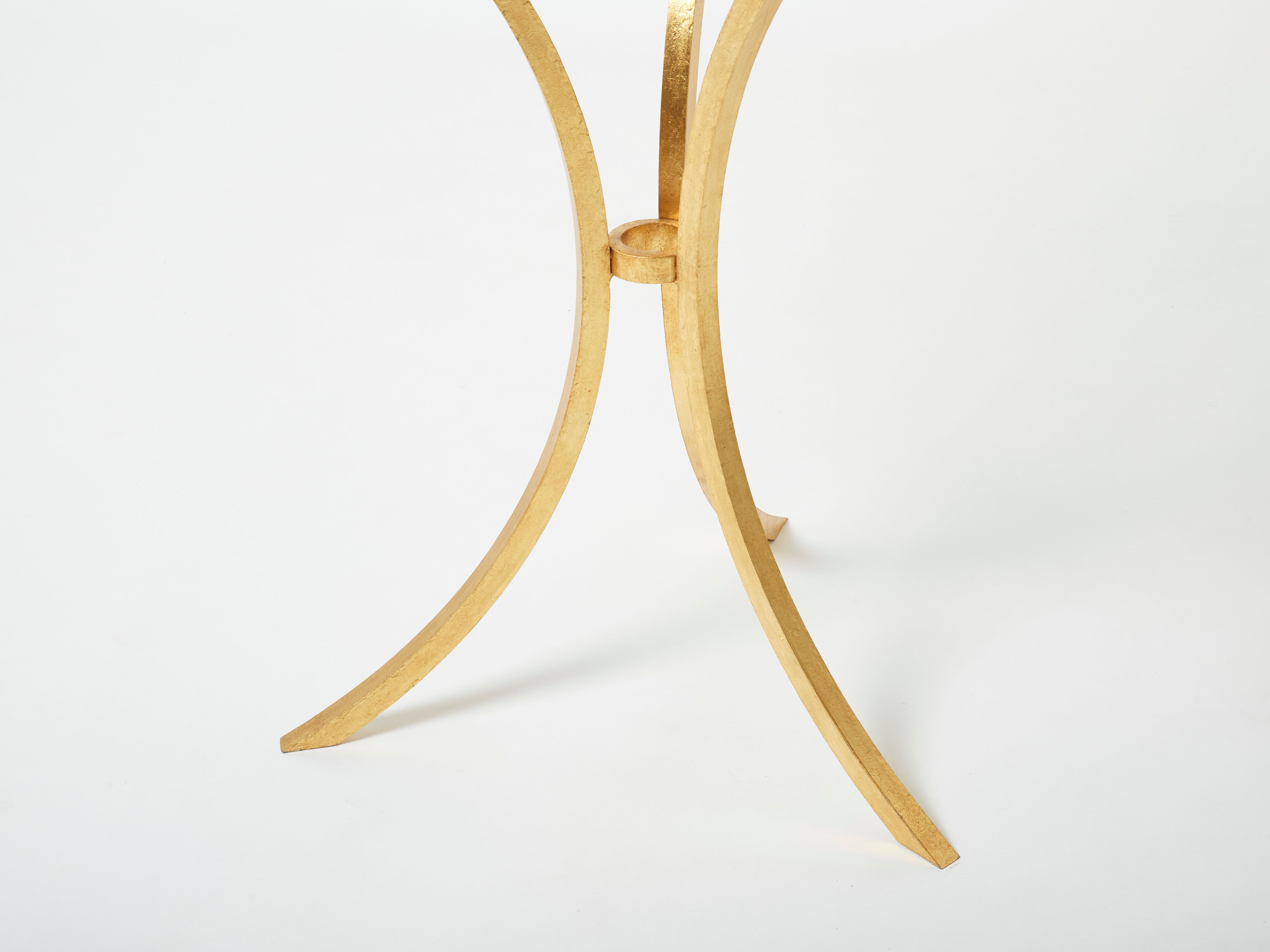 Golden iron and glass pedestal table by Roger Thibier 1960