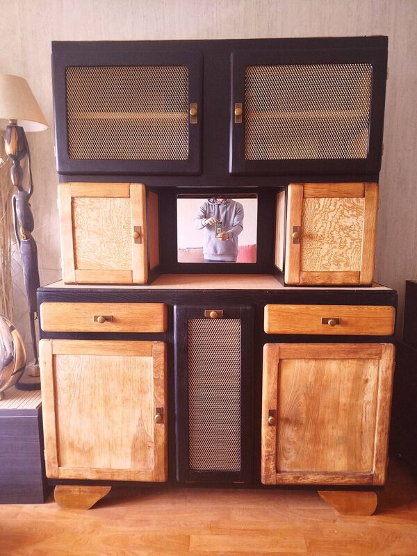 Meuble Buffet Mado vintage année 50 restauré et relooké, chêne massif