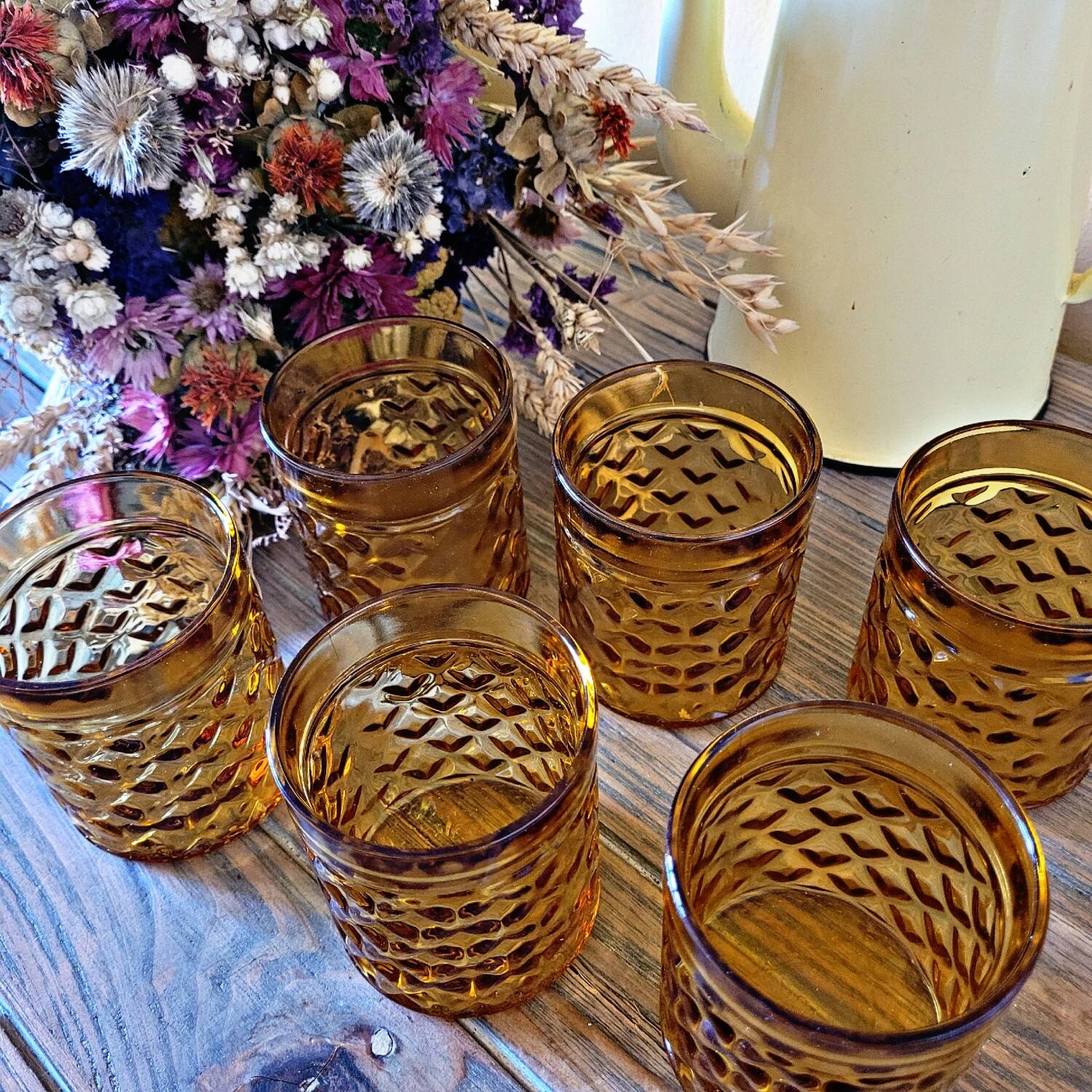 Set of 6 water or whiskey glasses Pernod SA amber color