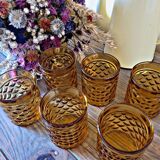 Set of 6 water or whiskey glasses Pernod SA amber color