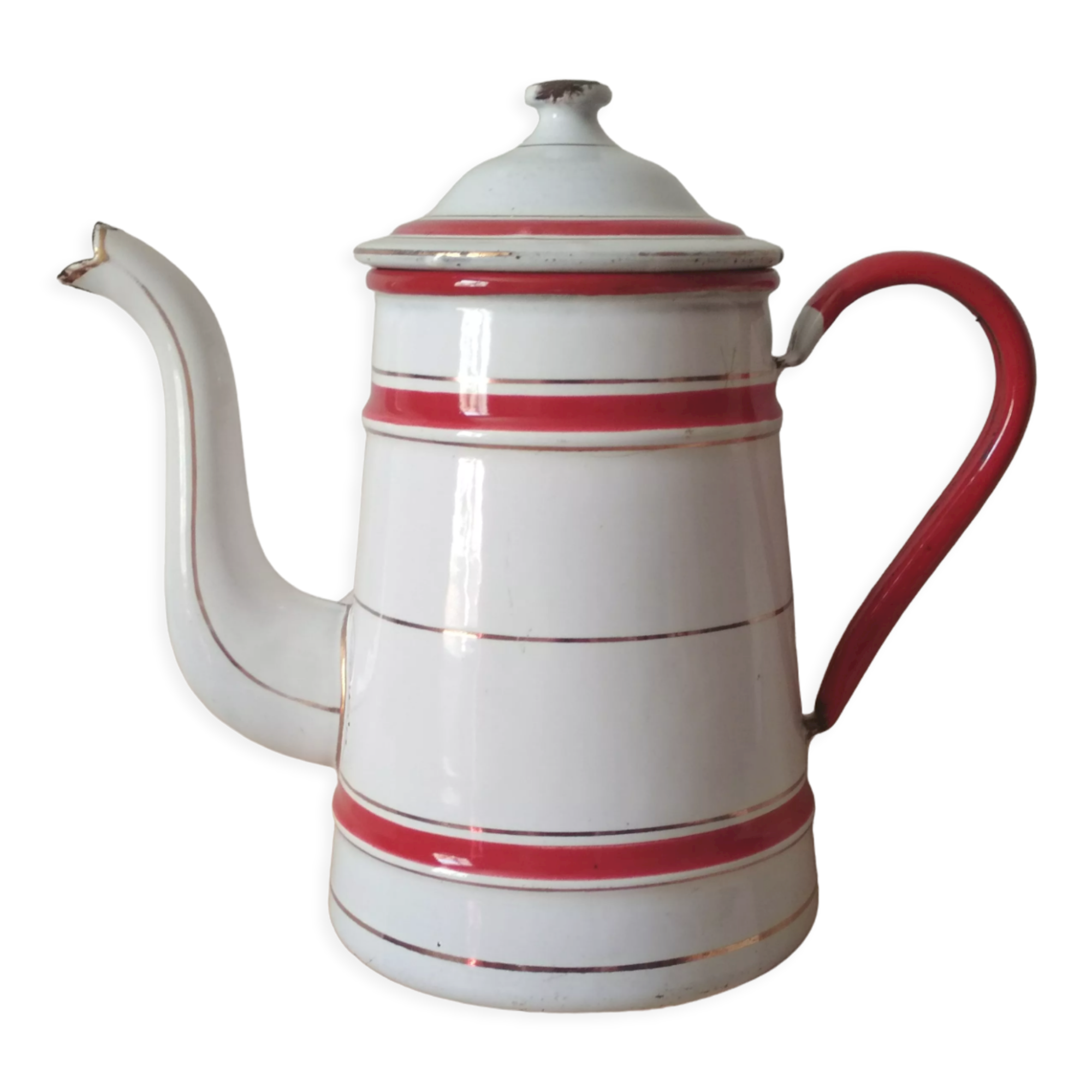 Red and white enamelled metal coffee maker