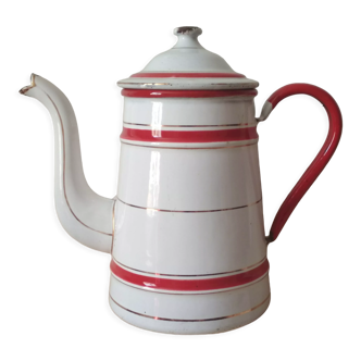 Cafetière  en métal émaillé rouge et blanc