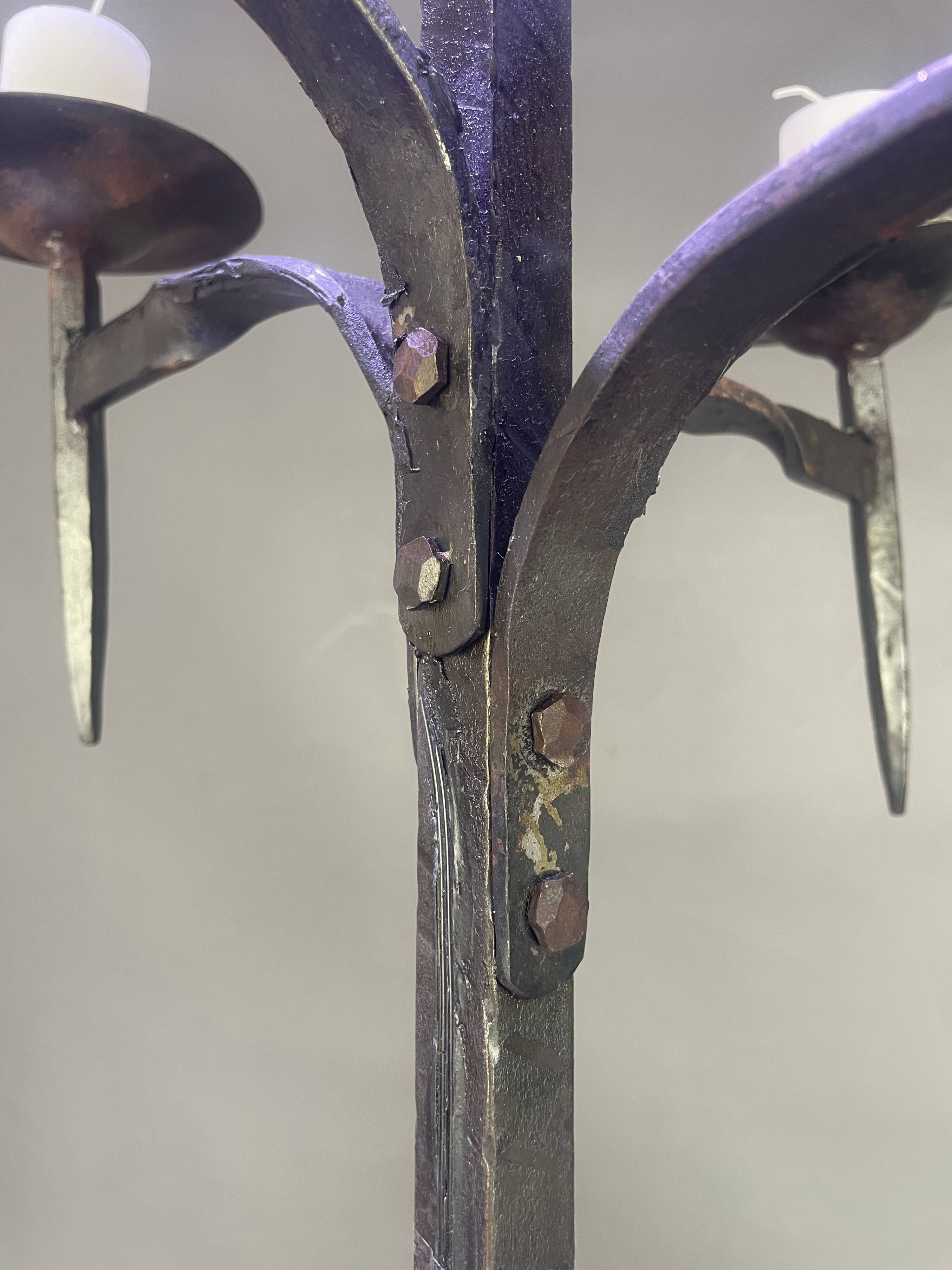 Pair of wrought iron candelabras