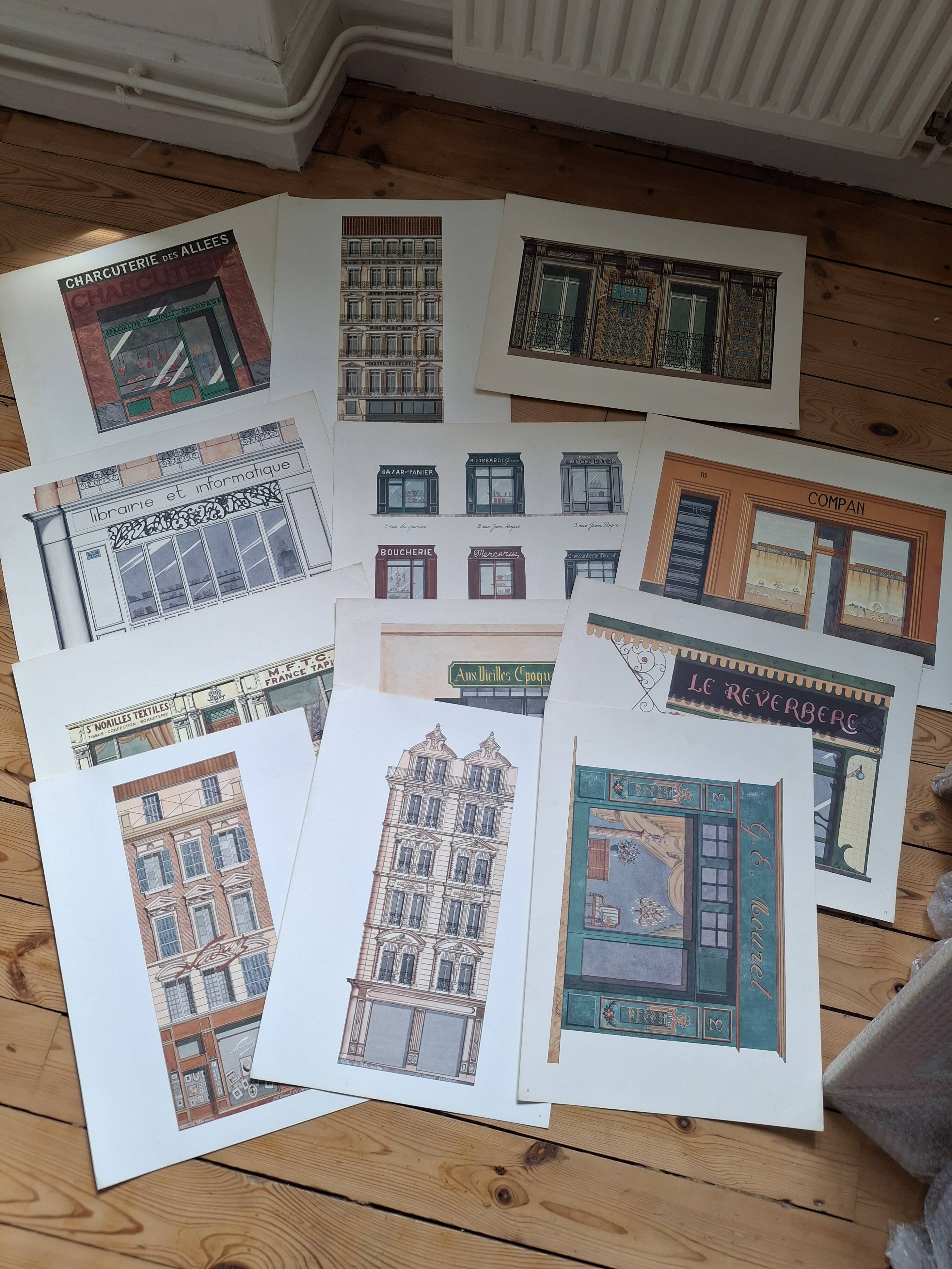 Charme de Marseille lot de 12 grandes lithographies bâtiments C. d'Ortoli