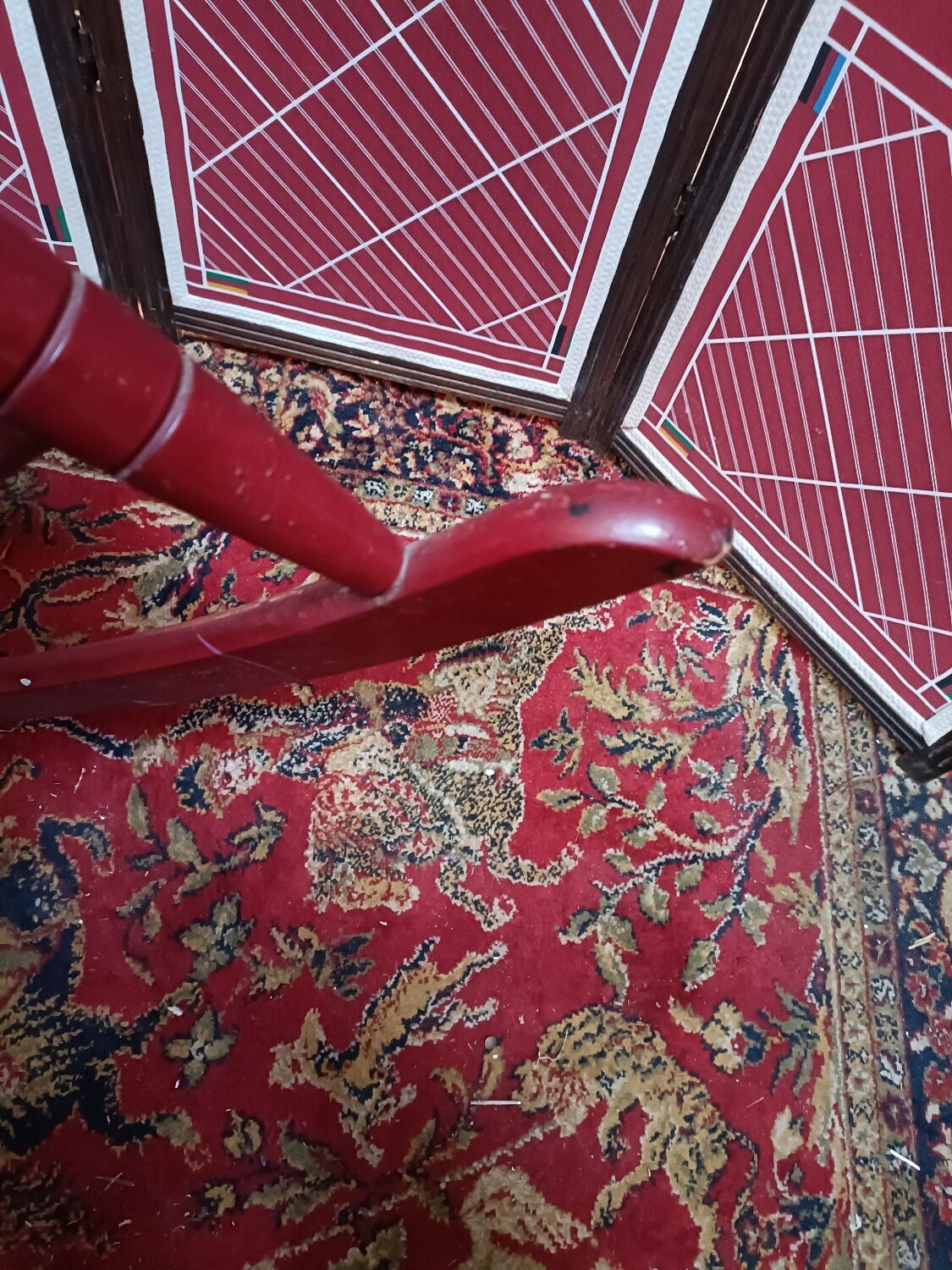 Vintage wooden rocking chair burgundy paint