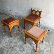 Set of 3 rustic neo-Gothic stools, 1970s