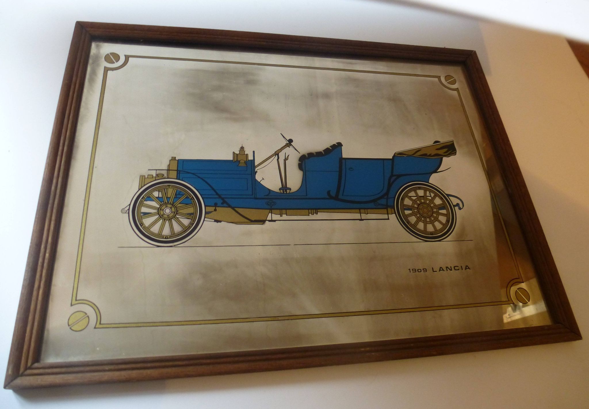 Screen-printed mirror of vintage car "1909 Lancia"
