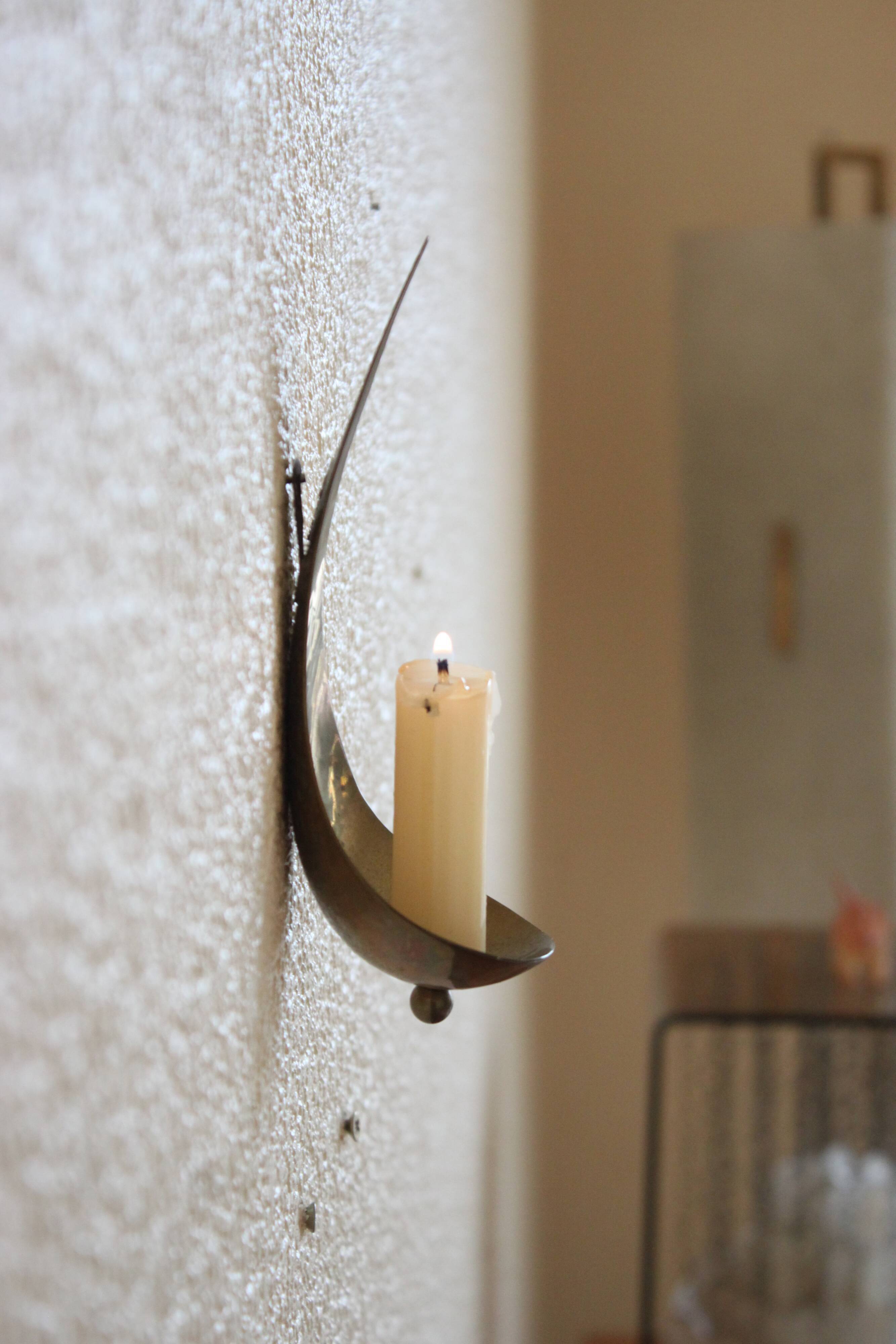 Wall candle holder in vintage brass, scandinavian