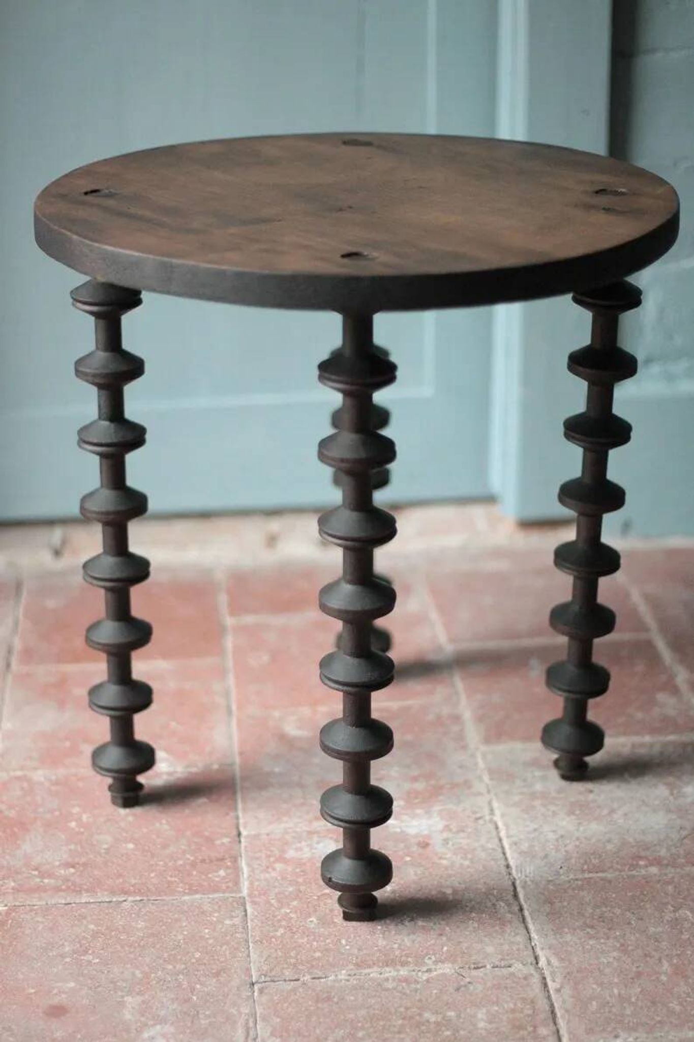 Wooden table with spool legs, coffee table, wooden side table, wooden end table, vintage round table, wooden table.