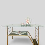 Modernist coffee table in metal and smoked glass