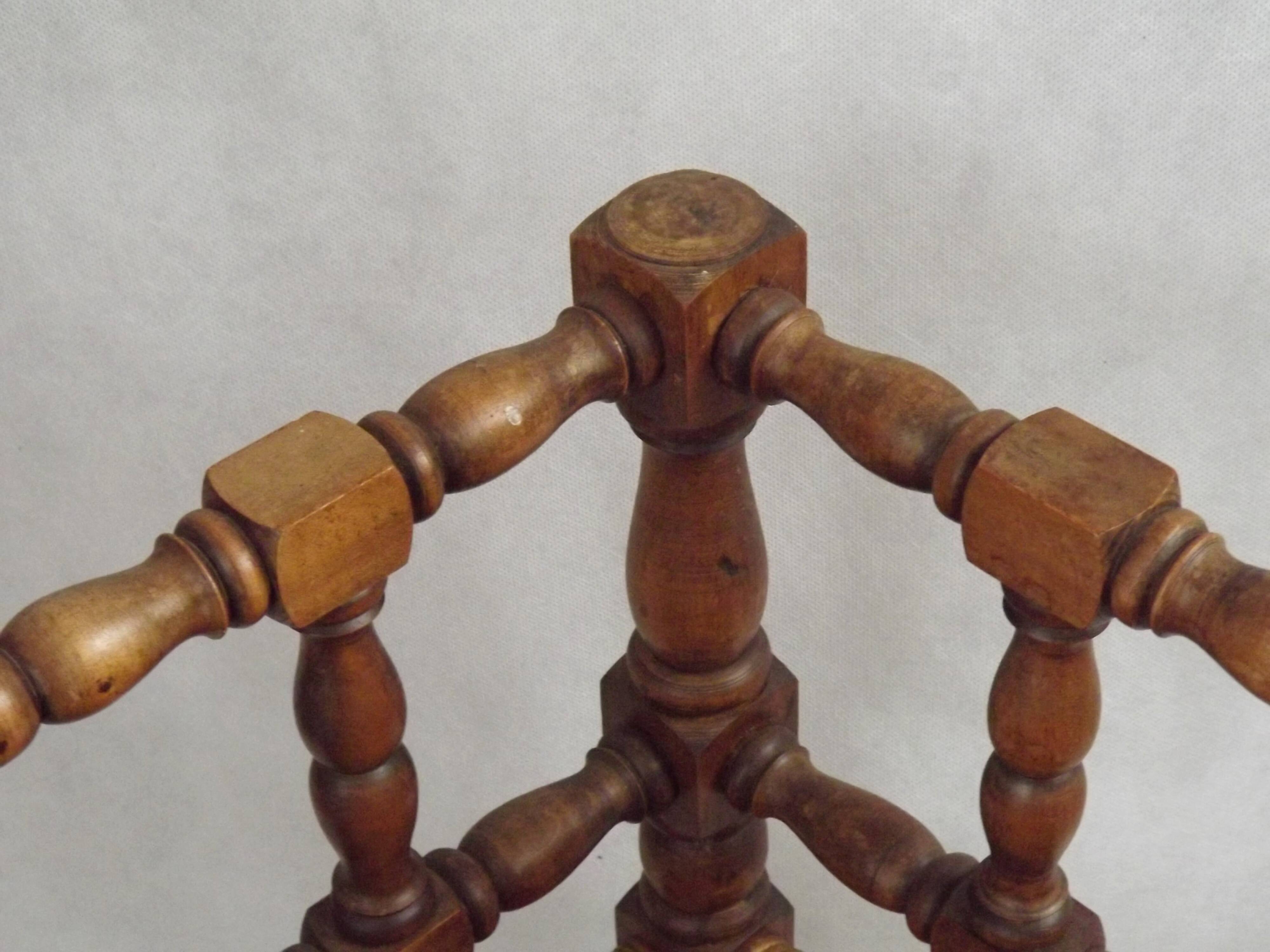 Antique French Turned Wooden Bobbin Chair with Rush Seat