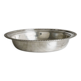 Antique round salad bowl or dish in shiny silver metal