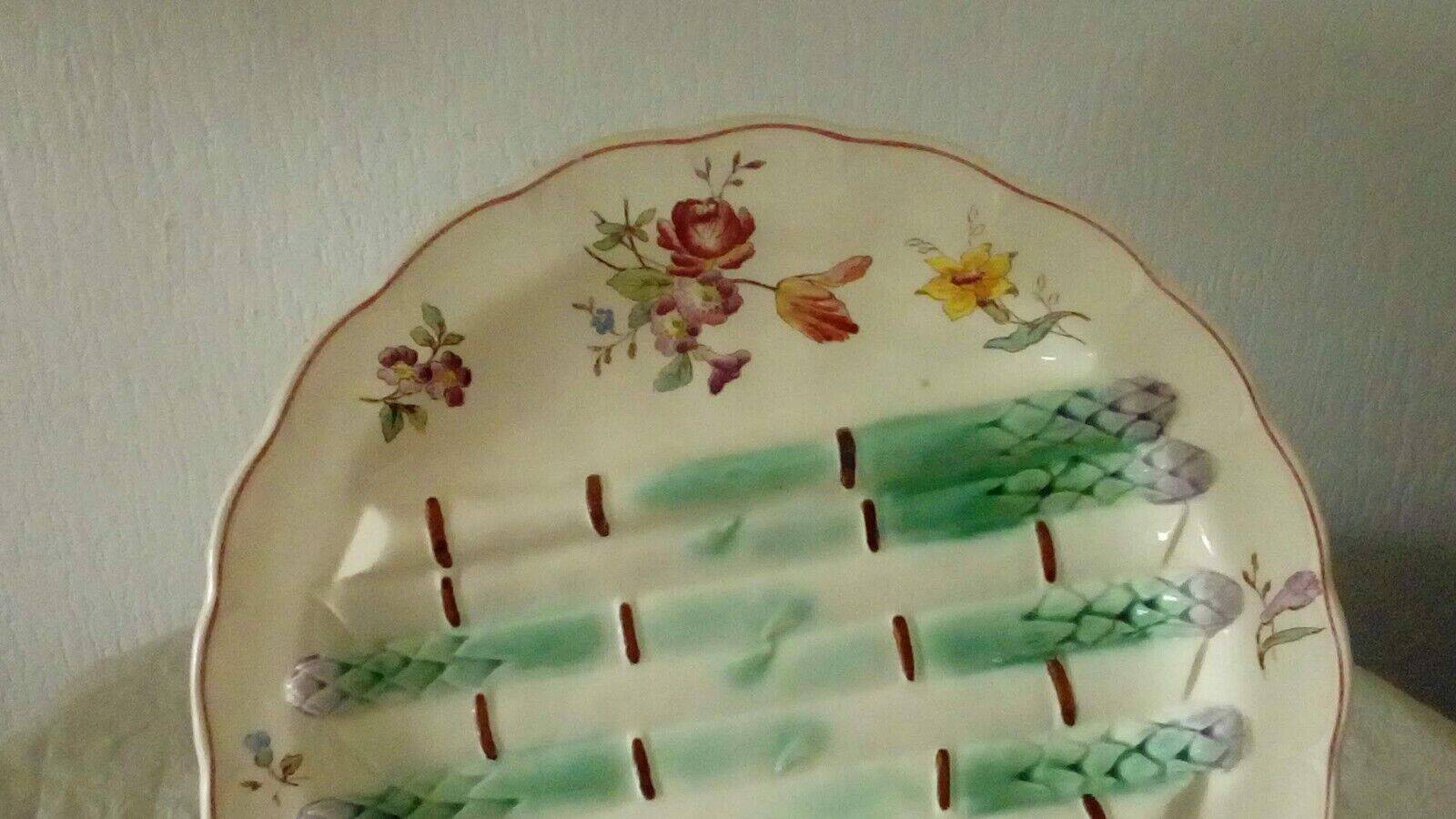 Asparagus plate faience Longchamp barbotine ironstone
