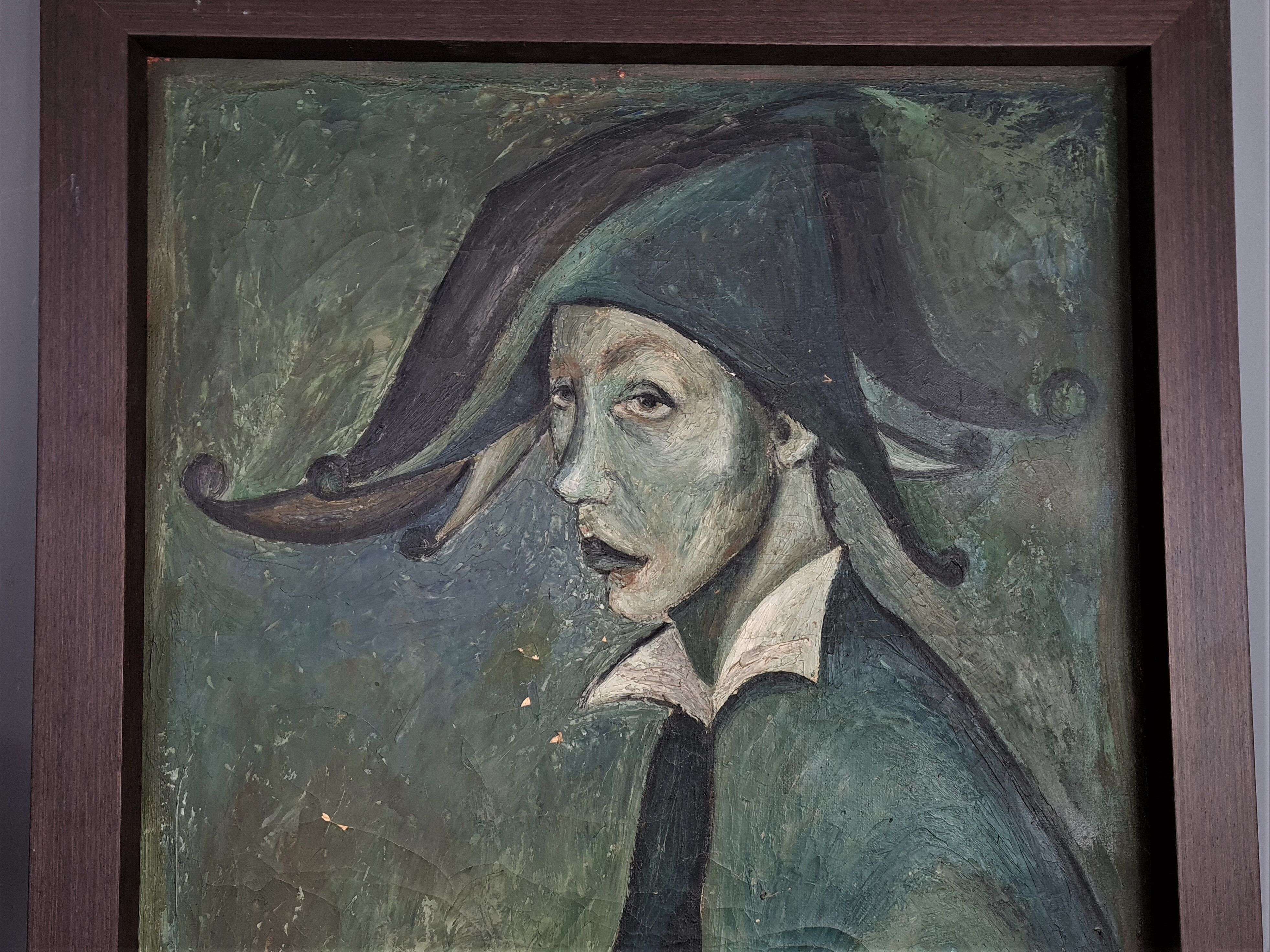Harlequin, oil on canvas vintage 1950, signed & dated on the back SB