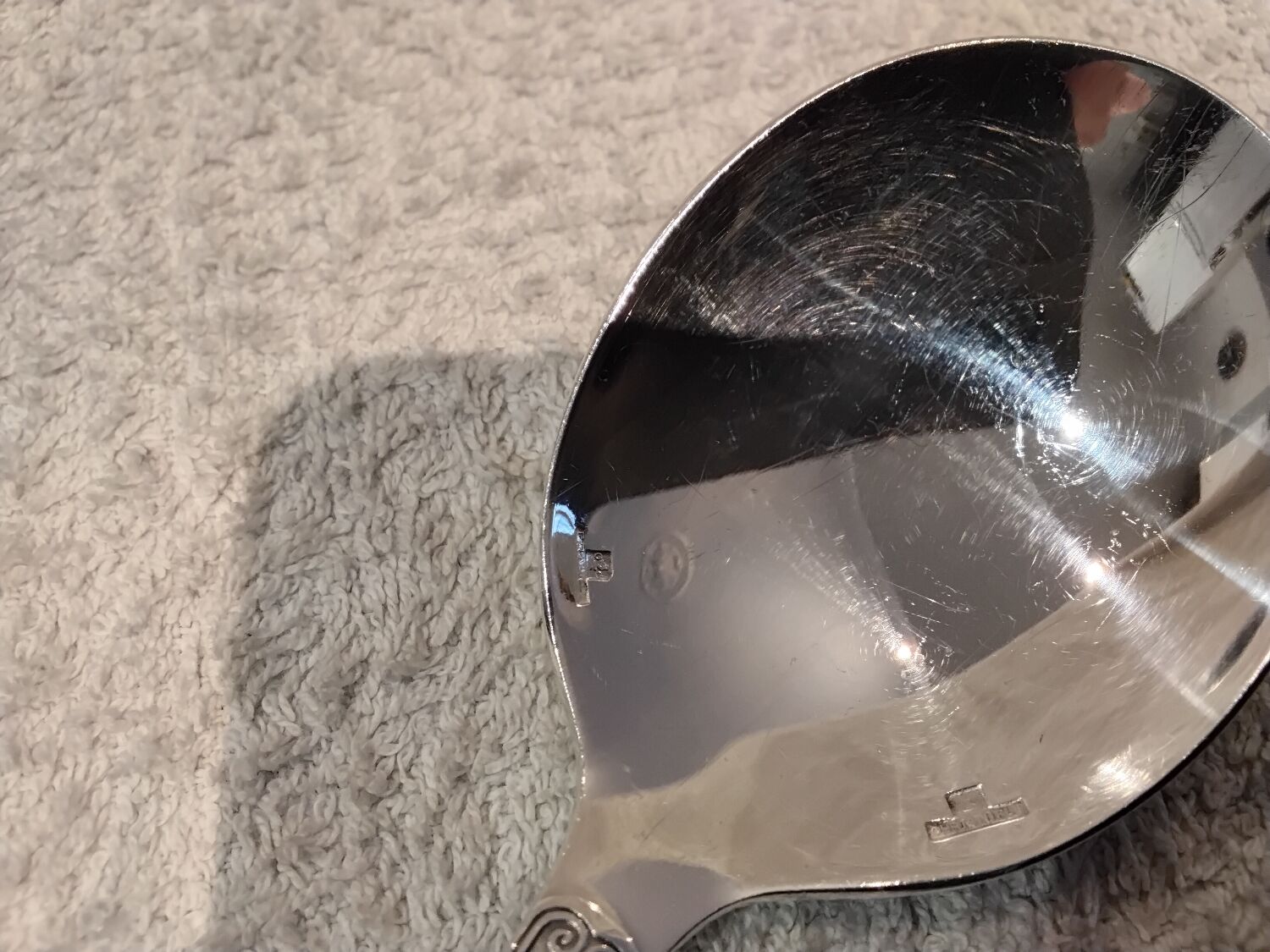 Silver-plated consommé spoon by Christofle Malmaison silversmiths, 16.1cm