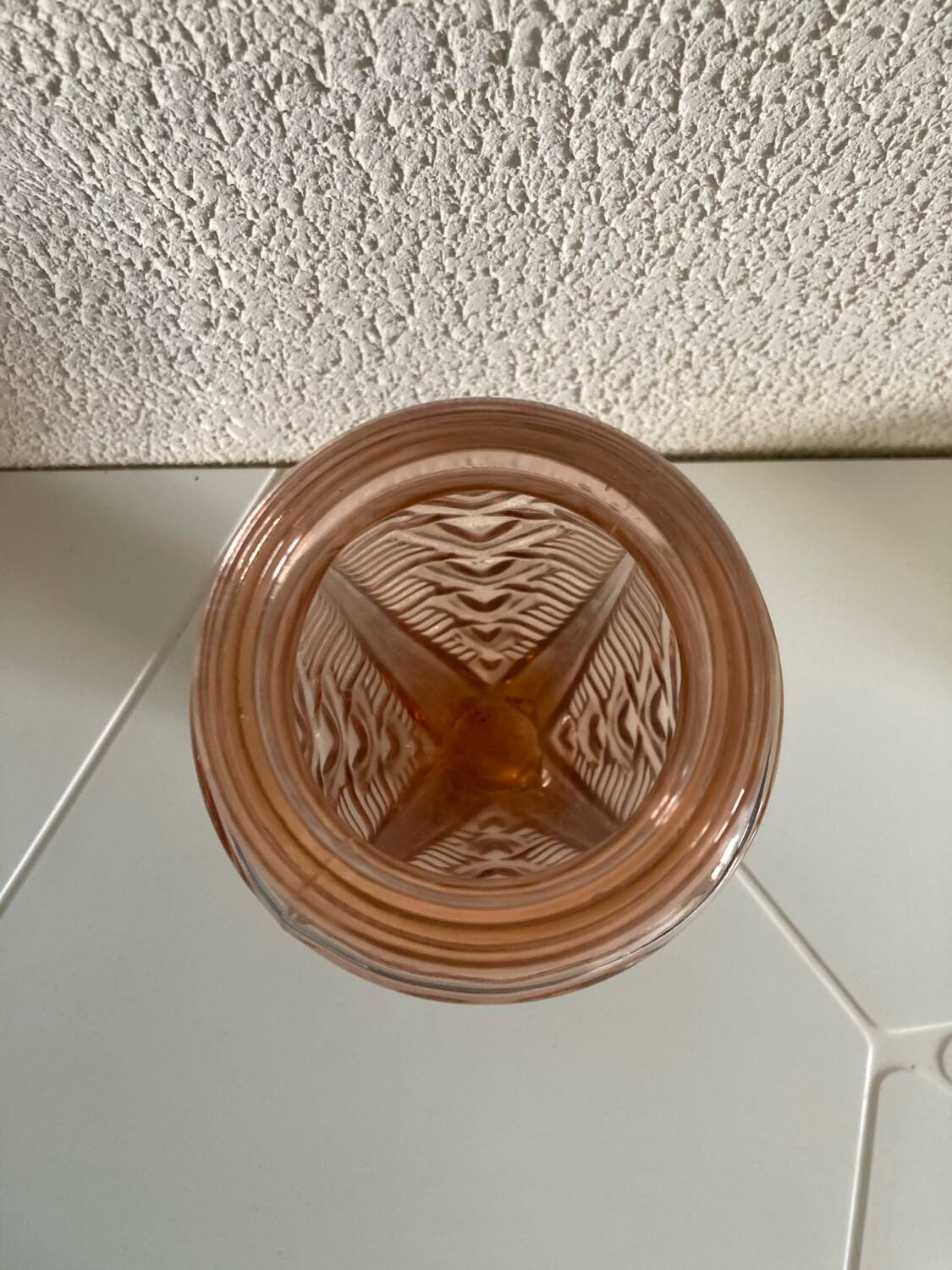 Art Deco pink molded glass vase