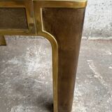 Pair of Gold Bronze Side Tables with Smoked Glass Tops — Solid Bronze, 1970s Belgian Design