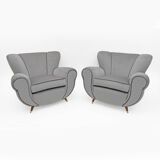 Attributed Guglielmo Ulrich Art Deco Italian Velvet Armchairs, 1940s, Pair