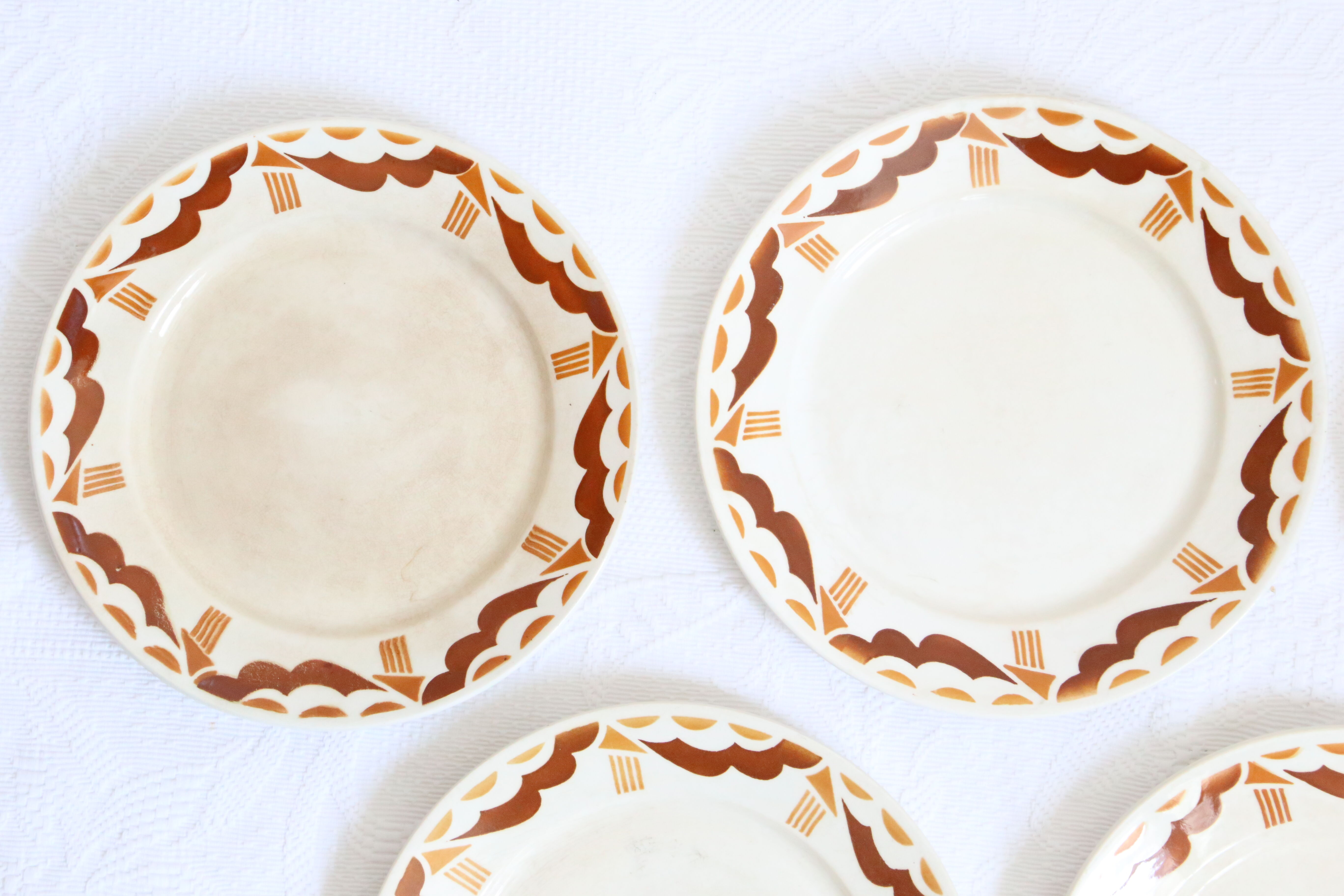 Set of 7 flat plates badonviller, nanteuil, vintage french, authentic, rare, countryside