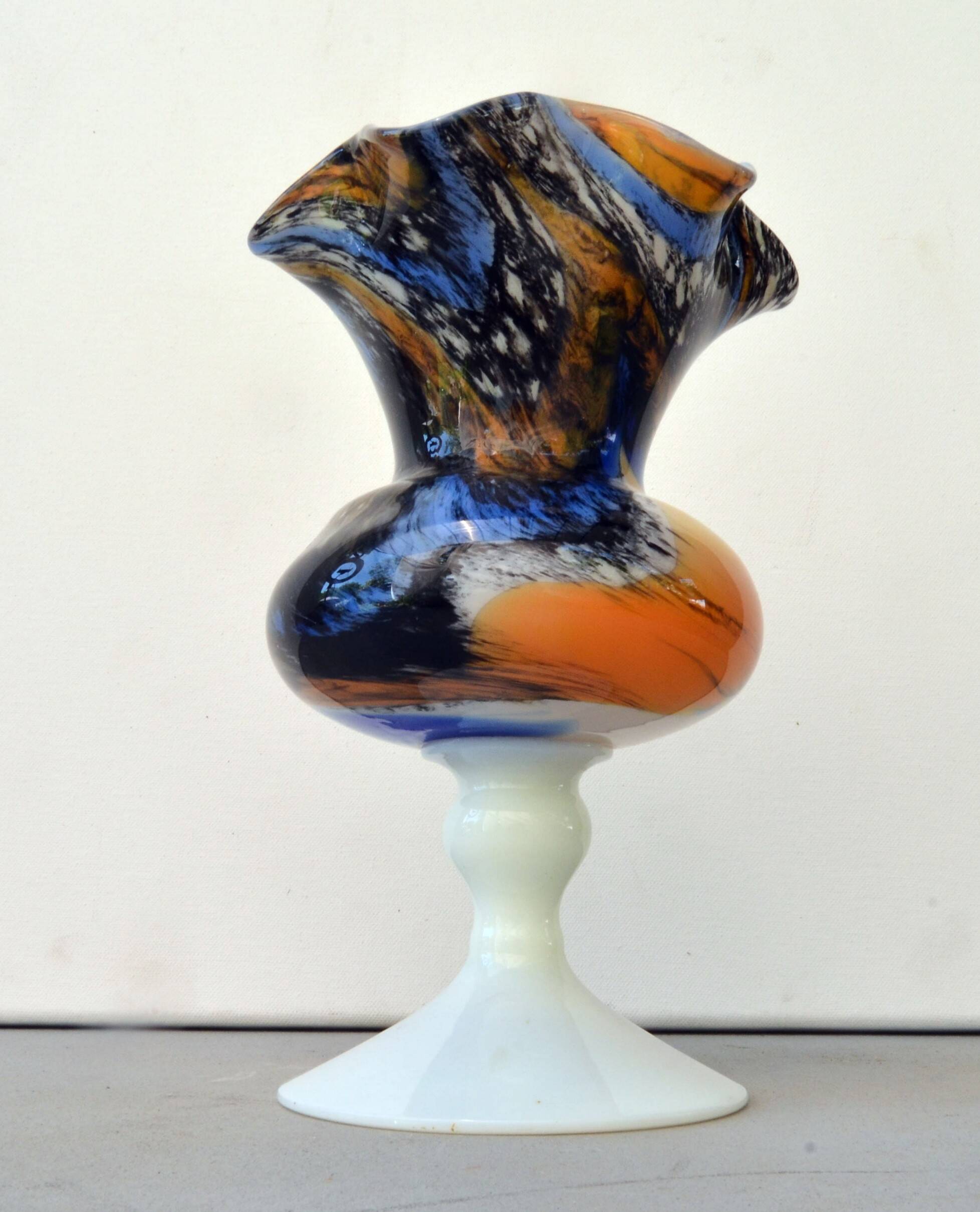 Mid Century Blue and Rust Carlo Moretti Glass Vase