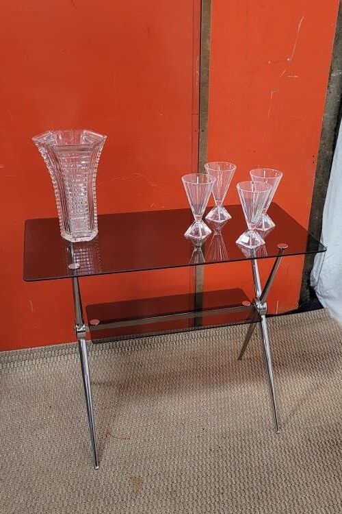 Table/service chrome steel and smoked glass from the 70s