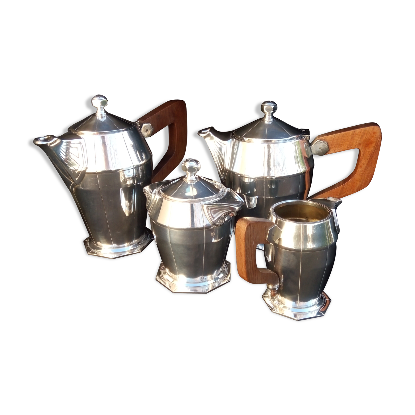 Coffee service, art tea in art deco silver metal