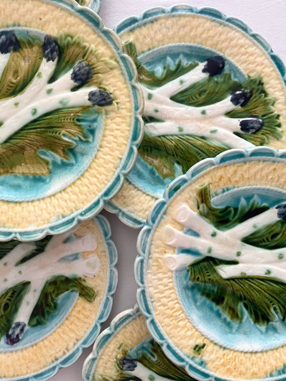 6 antique asparagus plates in Salins faience barbotine