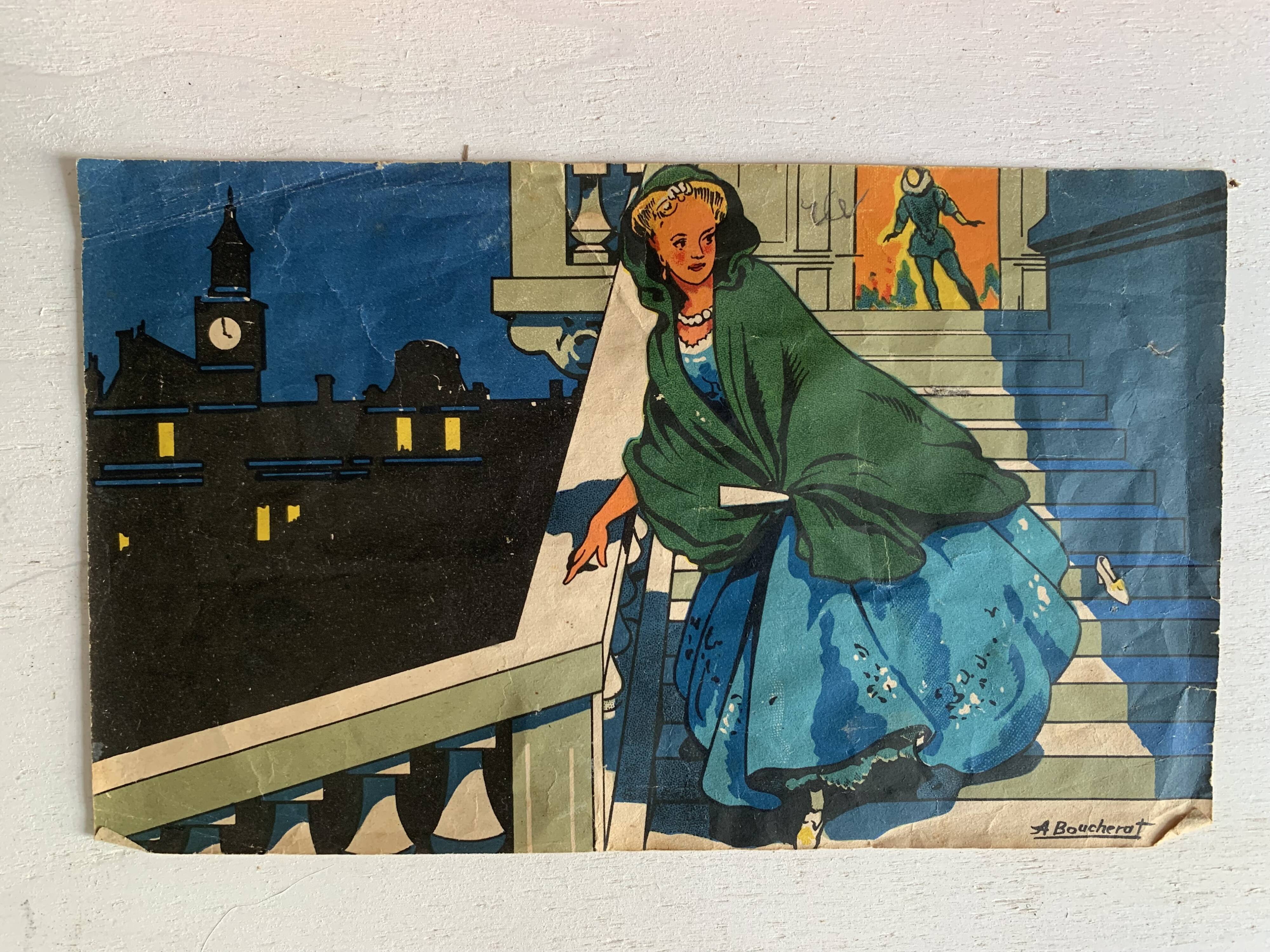 Antique wooden cube puzzle - Illustrations of Perrault's tales - 1920