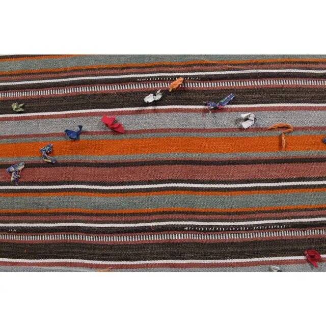 Vintage Turkish Hand-Knotted Wool Cotton Orange Kilim Rug 252x280