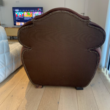 Pairs of brown velvet club armchairs