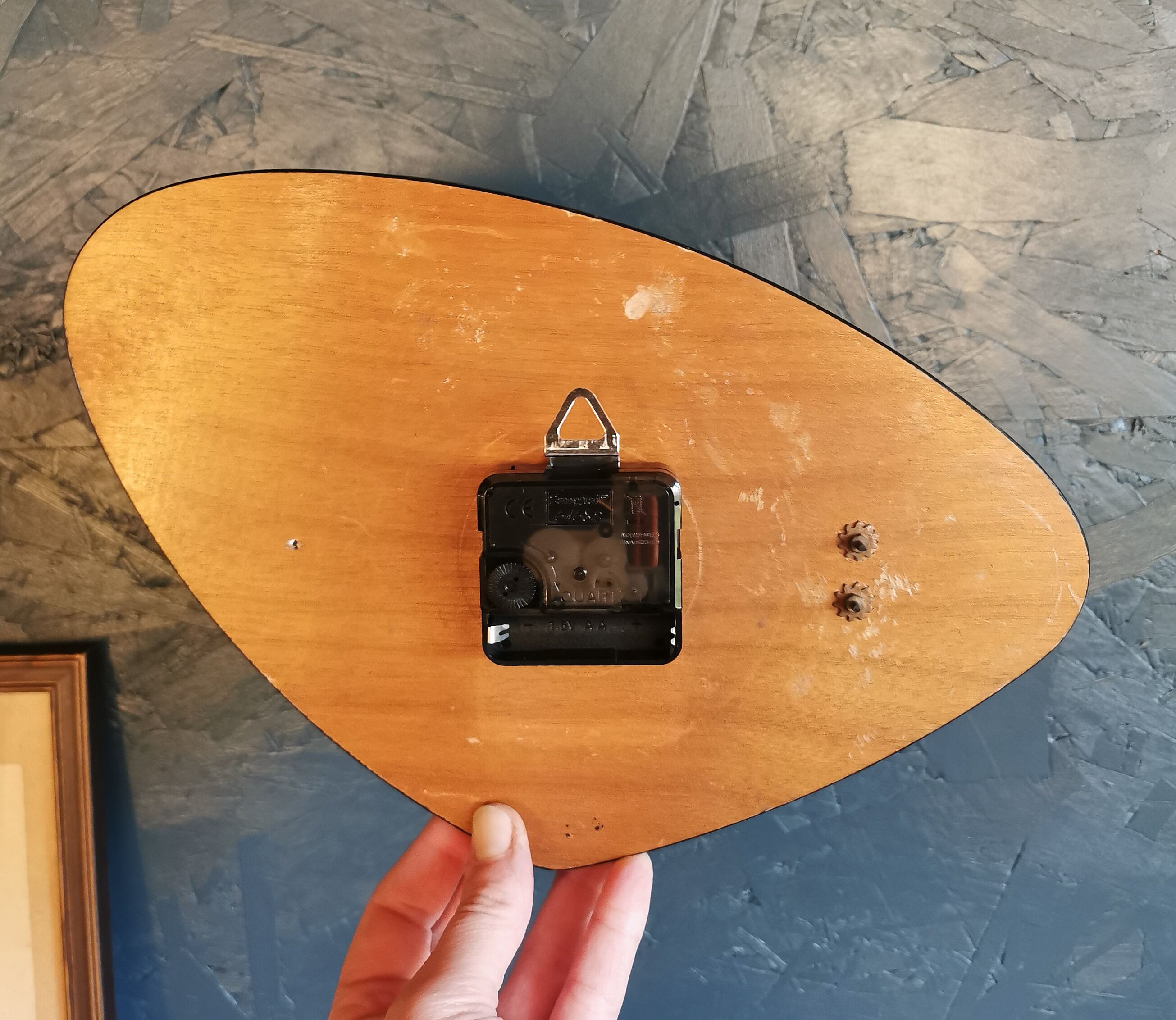 Vintage formica clock asymmetrical silent wall clock "black odo"