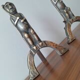 Anton Prinner pair of bronze andirons, Shaman model, statuettes vi