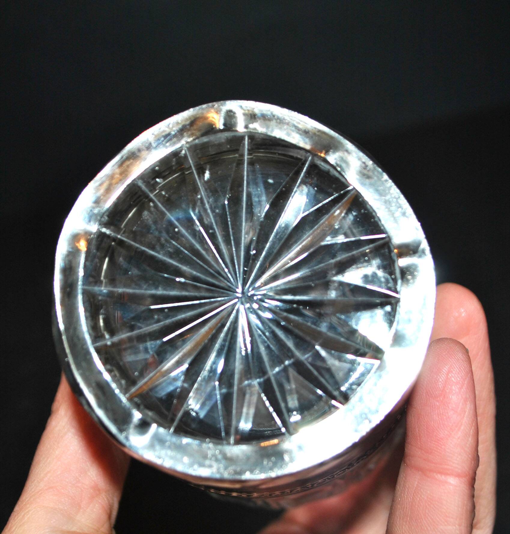 1900 crystal liqueur carafe with water leaf cut + Minerva silver mount