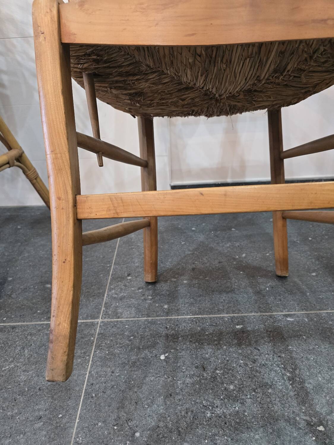 Pair of antique lyre-shaped armchairs – woven straw seats