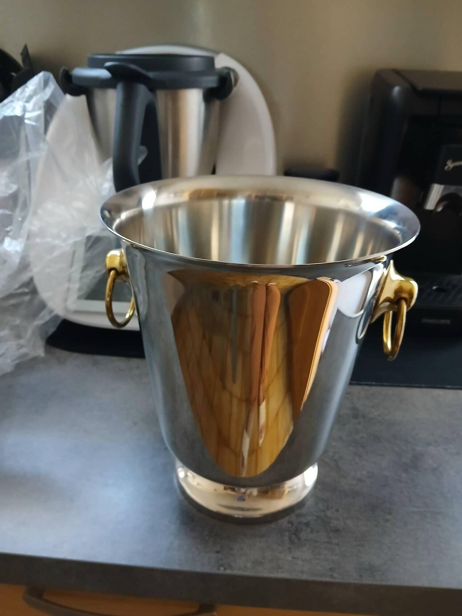 Vintage stainless steel and brass champagne bucket - Létang & Rémy