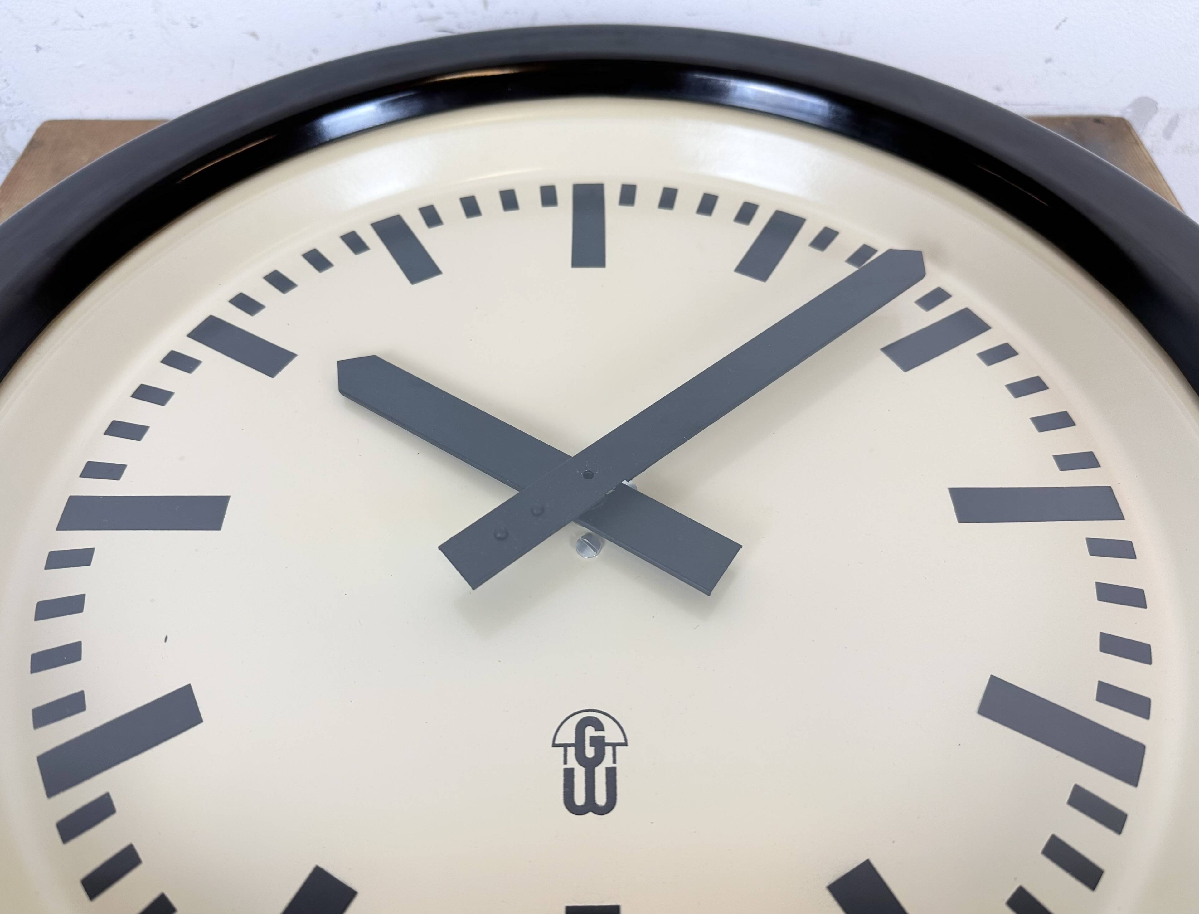 Large Industrial Brown Bakelite East German Wall Clock from GW, 1960s