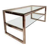 1980s coffee table with a double chrome metal top.