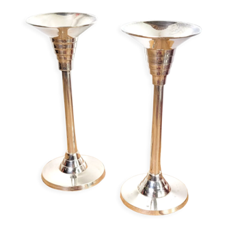 Pair chrome candle holders