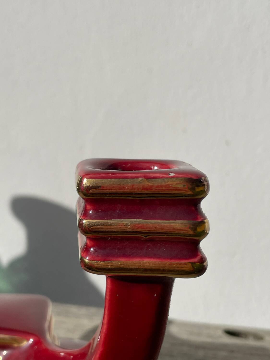 Art Deco burgundy red ceramic candlestick