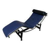 Cassina LC4 chaise longue by Le Corbusier, Pierre Jeanneret & Charlotte Perriand in blue leather.