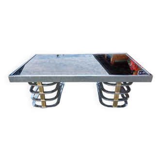 Vintage coffee table with chrome and gold base
