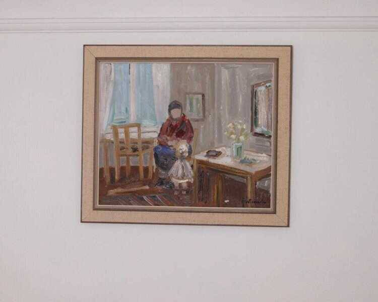 Original Swedish oil on canvas – “Figure in Interior” by Åke Wickström – vintage & framed – 57 × 66 cm