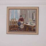 Original Swedish oil on canvas – “Figure in Interior” by Åke Wickström – vintage & framed – 57 × 66 cm