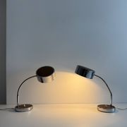 Pair of adjustable vintage table lamps, chrome metal and wood, France.