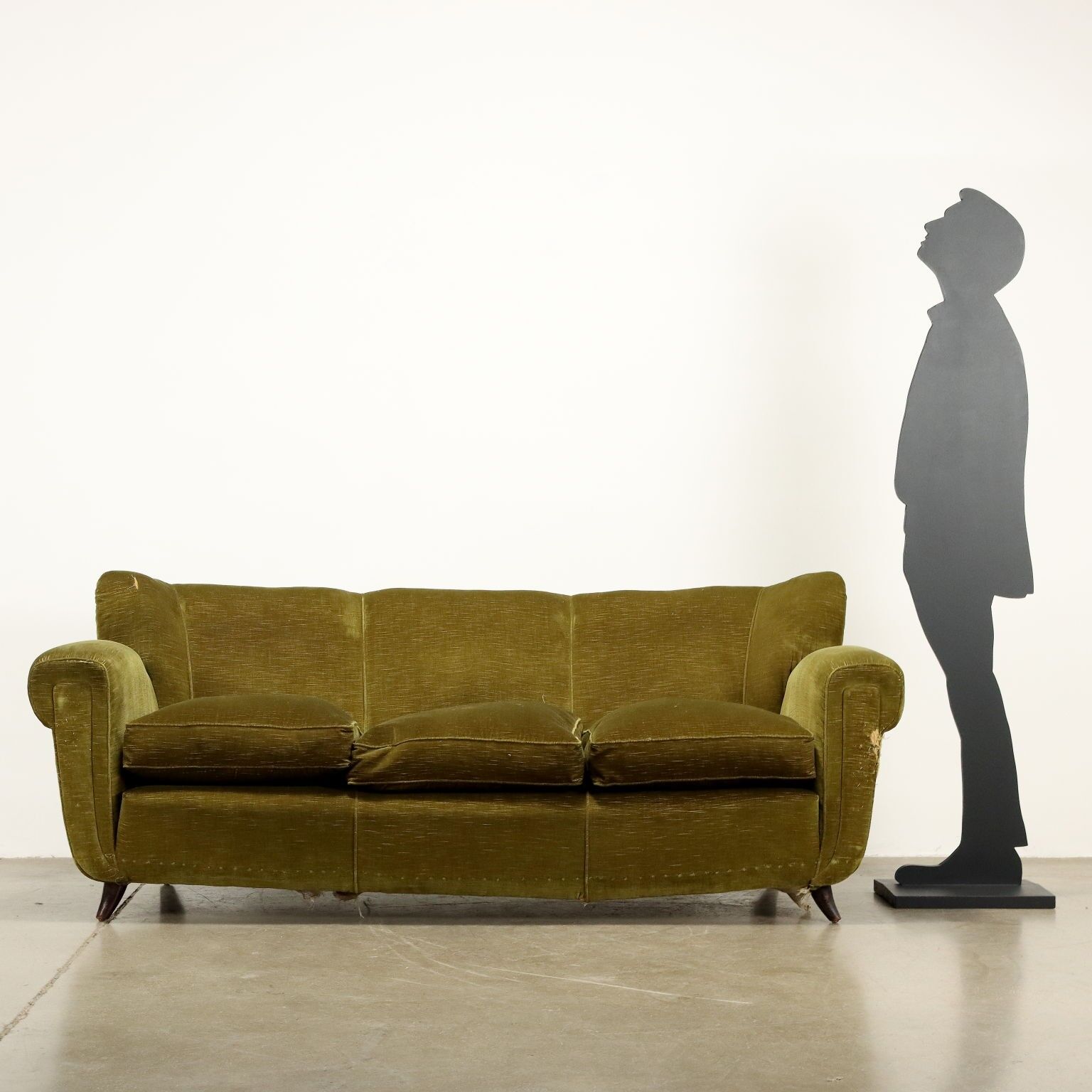 Vintage 3-seater velvet sofa, 1950s design, needs restoration, original