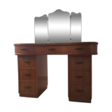 Bean-shaped solid wood hairdresser, triptych mirror, with stool