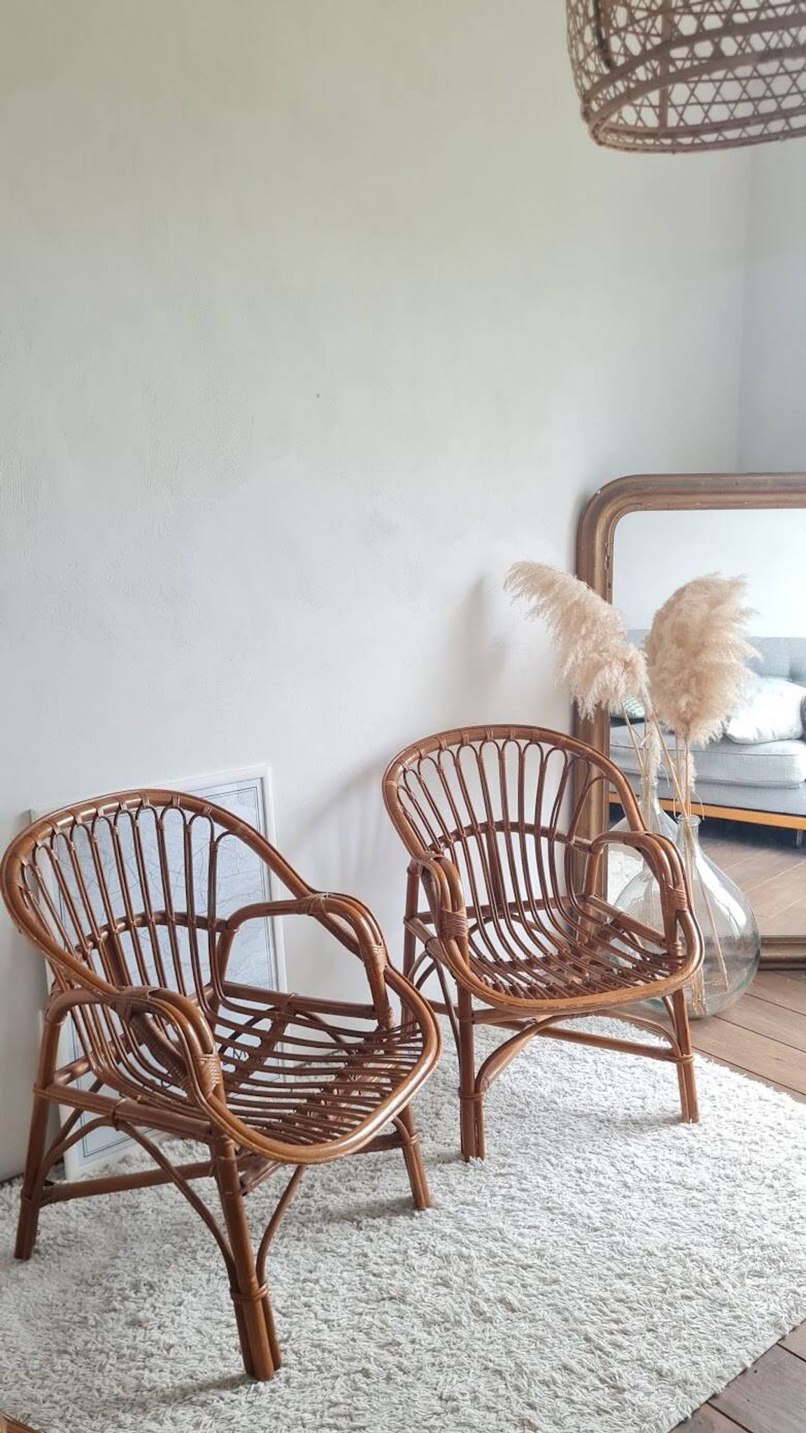 Paire de fauteuils en rotin vintage circa années 70