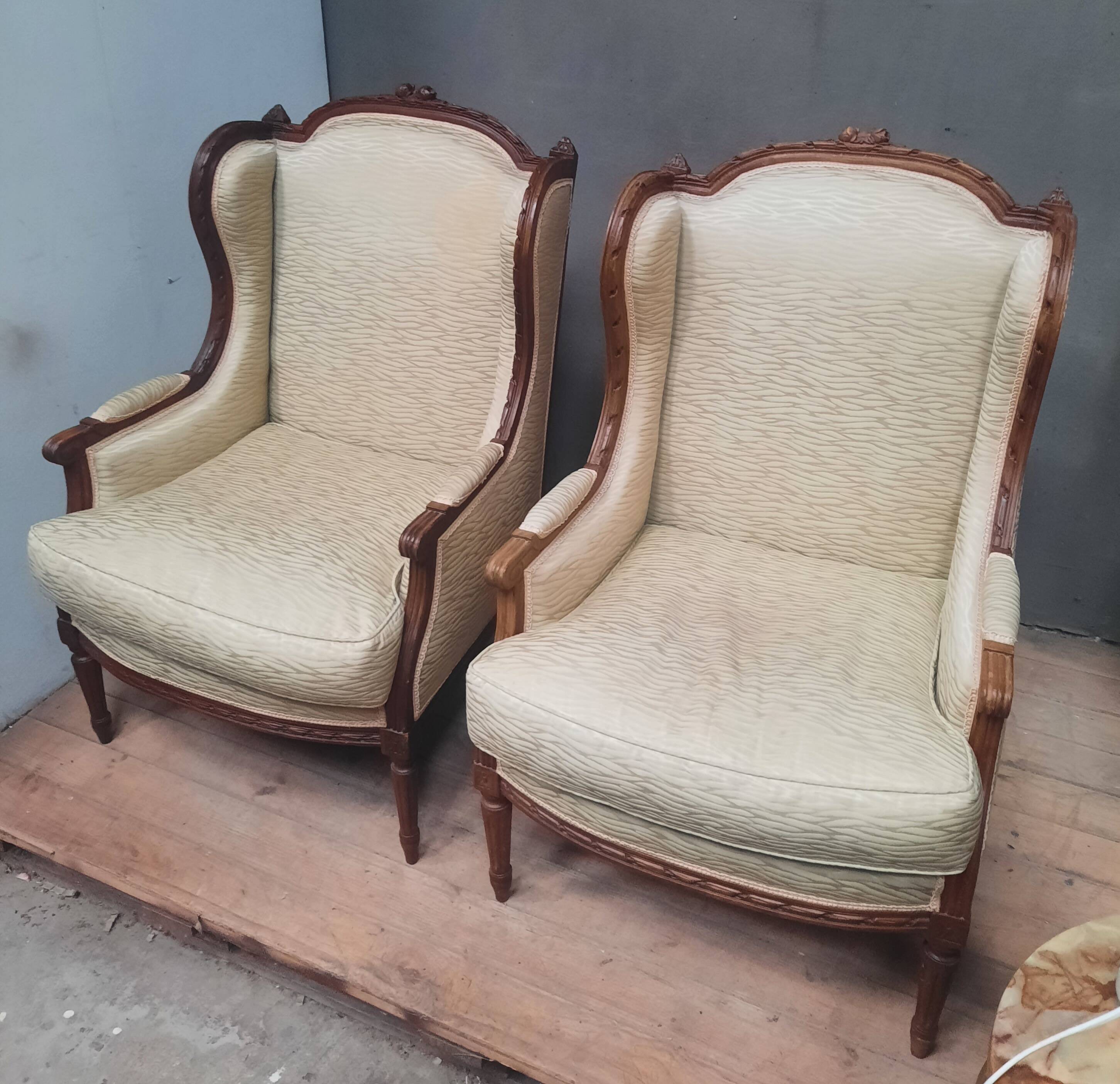 Pair of wingback armchairs in Louis XVI style