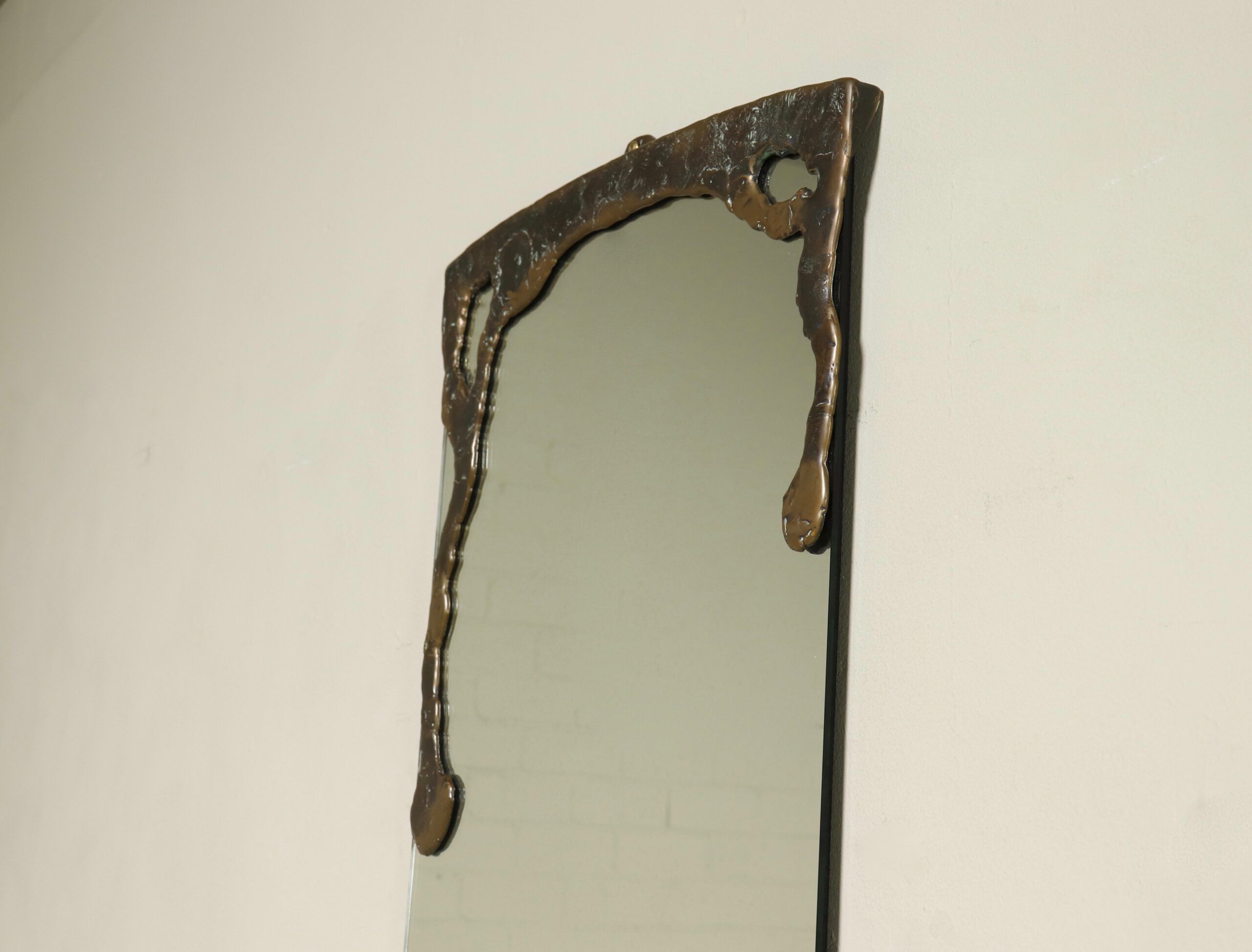 Lothar Klute sculptural bronze wall mirror with glass shelf 1990s