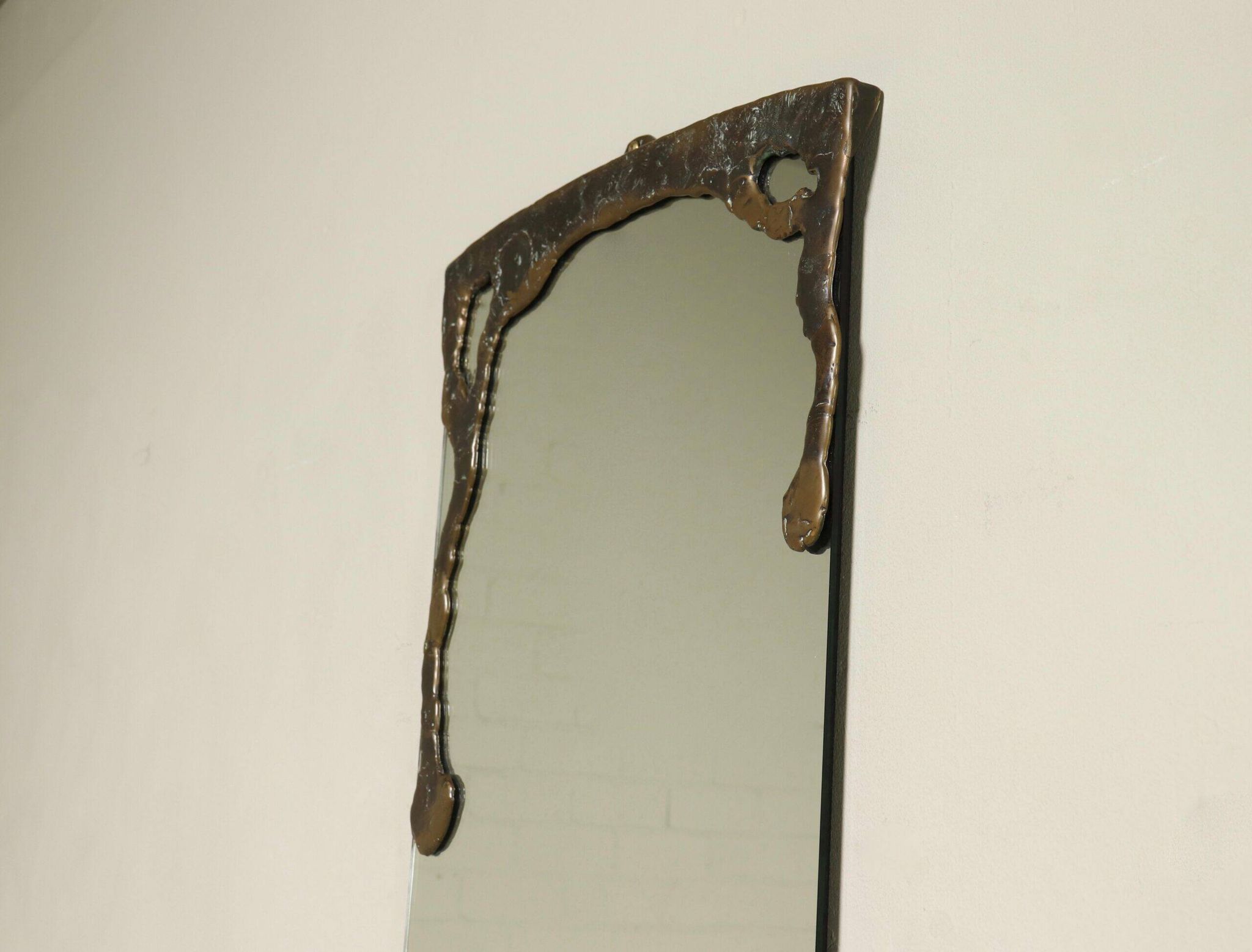 Lothar Klute sculptural bronze wall mirror with glass shelf 1990s